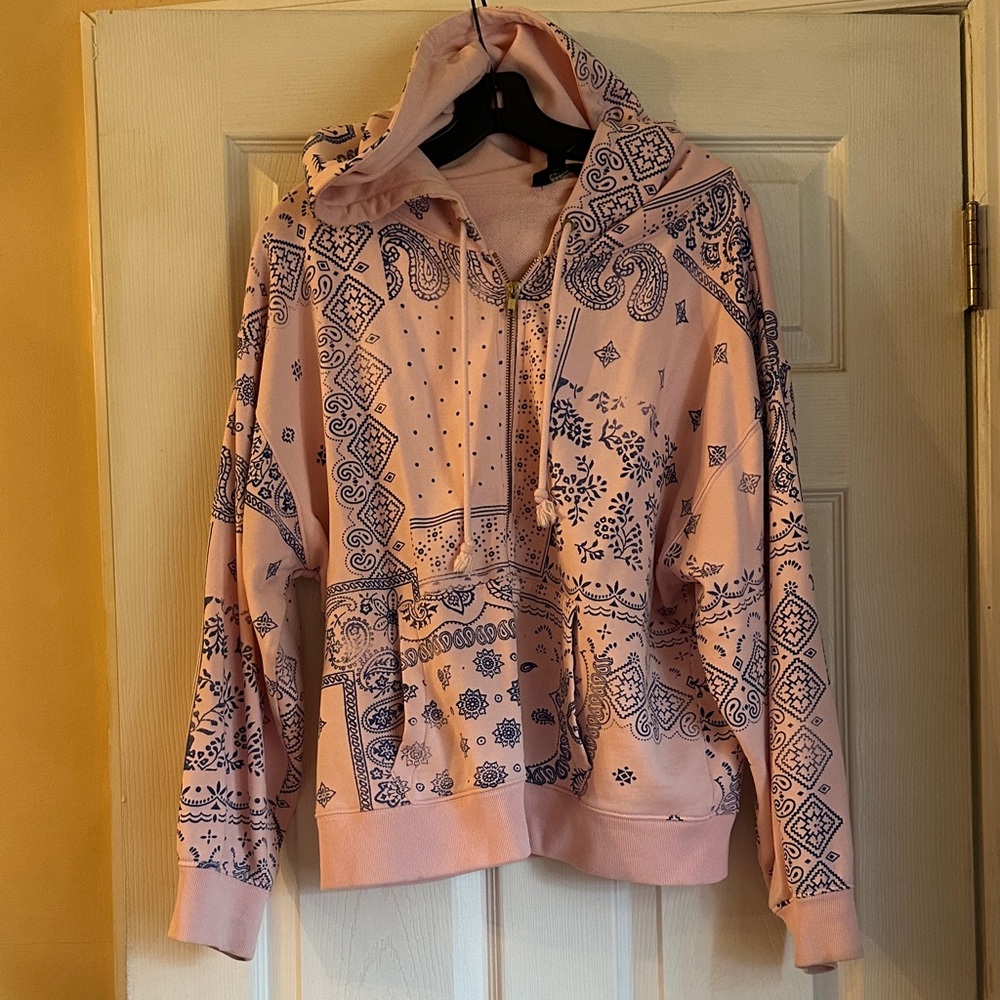 J. Crew Pink and Blue Patterned Hoodie